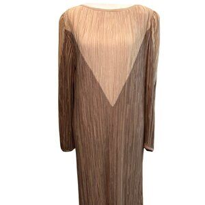 Vintage Hal Ferman Long Sleeve Crinkle Dress Taupe Beige Caftan Dress
